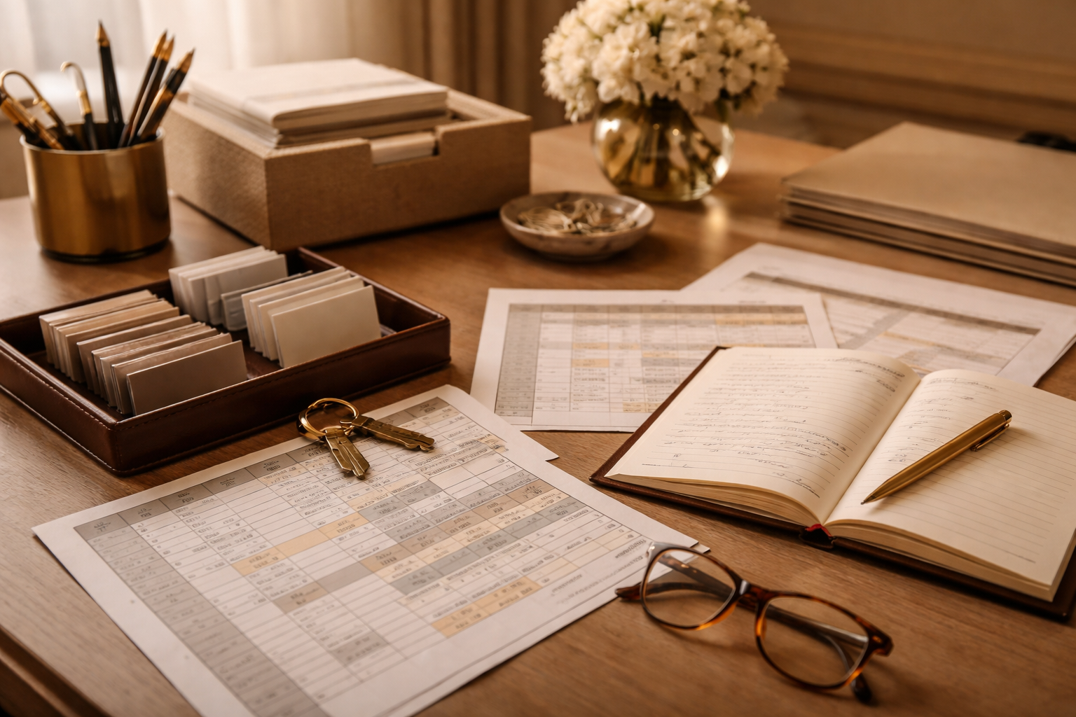 Hospitality operations desk without visible screens